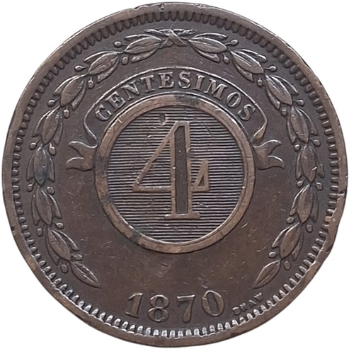 Moneda cobre 4 centésimos Paraguay 1870