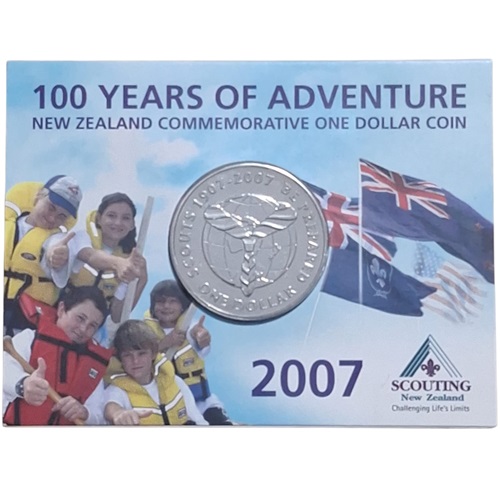 Moneda scout con tarjeta y cápsula CENTENARIO Scout Nueva Zelanda 2007