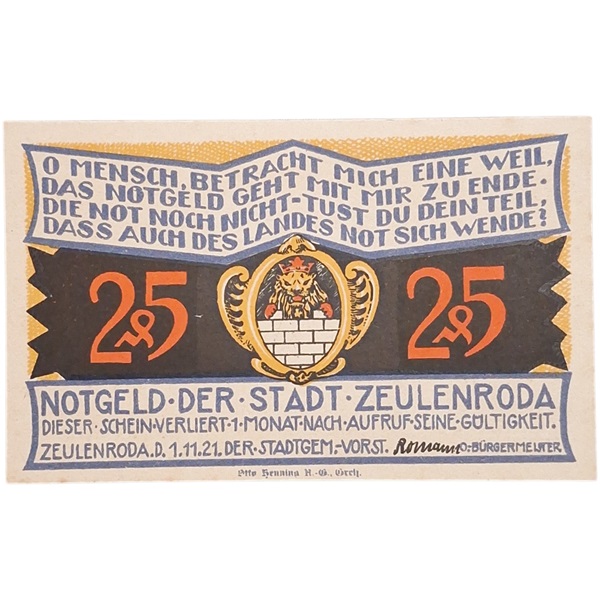Billete UNC República de Weimar 25 Pfennigs 1921