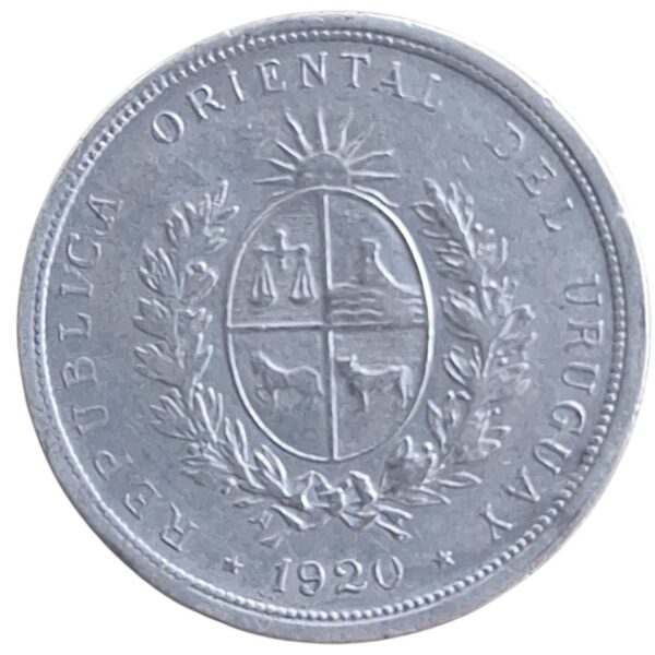 Moneda de plata 20 centésimos Uruguay 1920