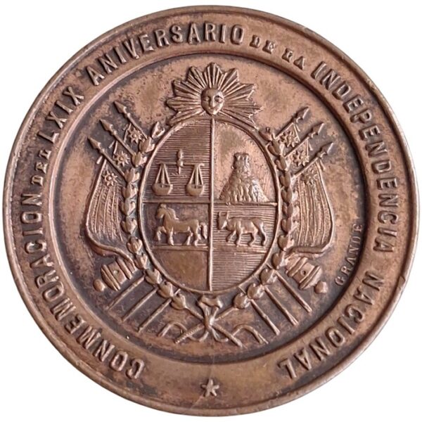 Medalla cobre LXIX Aniversario Independencia 1894 Uruguay