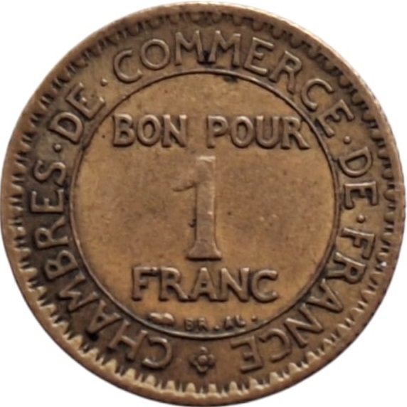 Moneda 1 franco Cámara de Comercio Francia 1921 - Imagen 2