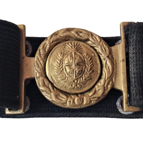 Hebilla de bronce POLICÍA Escudo Uruguay con cinturón