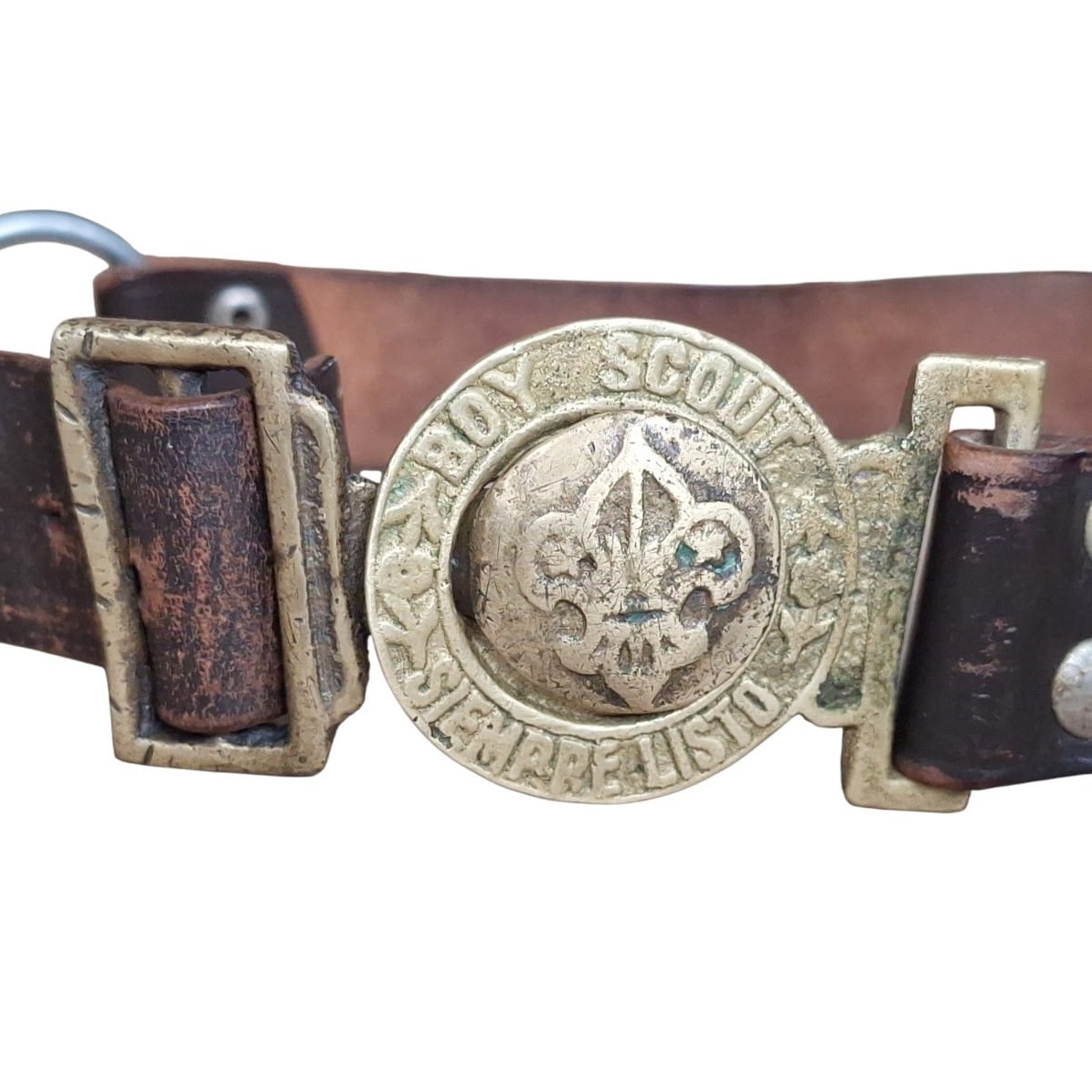 Hebilla scout ANBSU en bronce + cinturón de cuero - Imagen 2