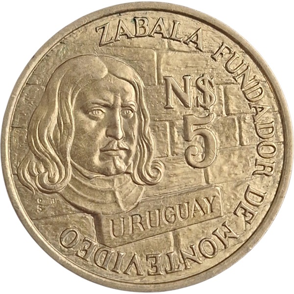Moneda de 5 nuevos pesos Uruguay 1976 - Zabala