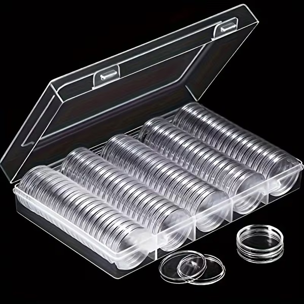 Set x 100 cápsulas de acrílico 25 mm para monedas + estuche