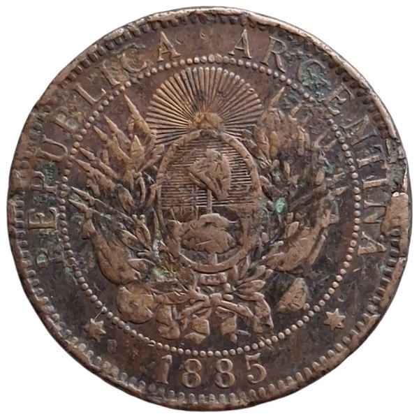 Moneda cobre 2 centavos 1885 Argentina